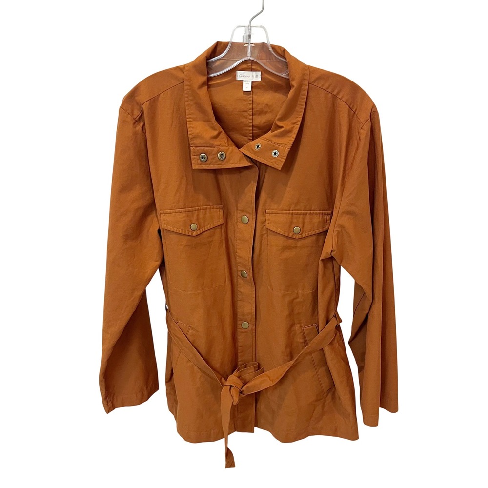 Garnet Hill Belted Cargo Jacket Brown Cotton Blend Utility Coat Size MEDIUM